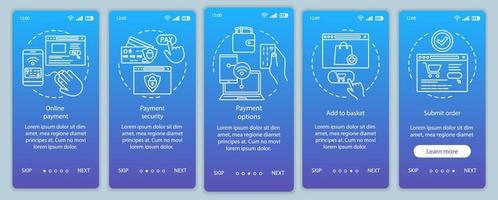tela da página do aplicativo móvel de integração de compras on-line com conceitos lineares. compra digital. marketing na internet. comércio eletrônico. etapas instruções gráficas. modelo de vetor ux, ui, gui com ilustrações
