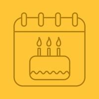 ícone linear de data de aniversário. página do calendário com bolo de aniversário. símbolos de contorno de linha fina na cor de fundo. ilustração vetorial vetor