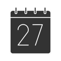 vigésimo sétimo dia do ícone de glifo do mês. símbolo de silhueta de data. calendário de parede com 27 letreiros. espaço negativo. ilustração isolada do vetor