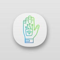 Ícone do aplicativo de implante de microchip humano na mão vetor