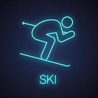 ícone de luz de néon de esquiador vetor