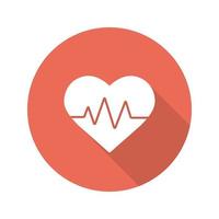 ícone de sombra longa de design plano de batimento cardíaco. cardiologia. símbolo da silhueta do vetor