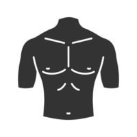 ícone de glifo muscular no peito masculino. símbolo da silhueta. espaço negativo. ilustração isolada do vetor