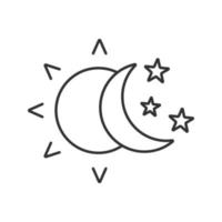 sol e lua com ícone linear de estrelas. ilustração de linha fina. dia e noite. símbolo de contorno. desenho de contorno isolado de vetor