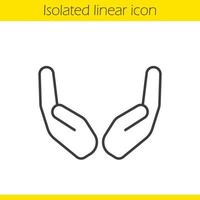 ícone linear de mãos em concha. ilustração de linha fina. símbolo de contorno. desenho de contorno isolado de vetor