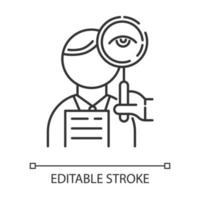 ícone linear do serviço de revisão. revisor profissional. correção de erros. controle de qualidade de documentos. ilustração de linha fina. símbolo de contorno. desenho de contorno isolado do vetor. curso editável vetor