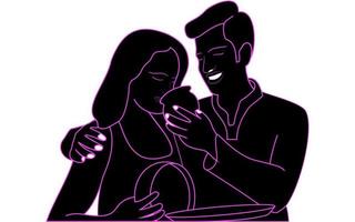 silhueta de personagem desenhada de mão de casal de karwa chauth, feliz karva chauth - silhueta de personagem desenhada de mão de casal cebrating karwa chauth. vetor