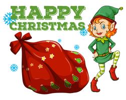 Tema de Natal com elf e bolsa de presente vetor