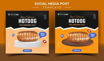 modelo de postagem de cachorro-quente delicioso em mídias sociais vetor