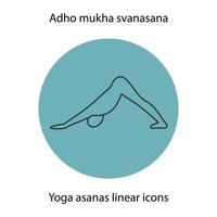 posição de ioga adho mukha svanasana. ícone linear. ilustração de linha fina. símbolo de contorno de ioga asana. desenho de contorno isolado de vetor