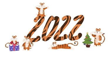 inscrição 2022 e um bando de tigres. estilo plano vetor
