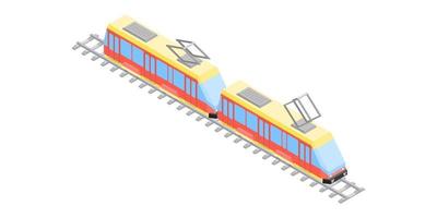 transporte urbano de bonde de dois carros. desenho em isométrico vetor