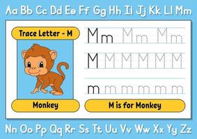 letras de rastreamento. prática da escrita. planilha de rastreamento para crianças. aprenda o alfabeto. personagem fofinho. ilustração vetorial. estilo de desenho animado. vetor