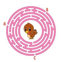 círculo labirinto. jogo para crianças. pássaro peru. quebra-cabeça para crianças. enigma do labirinto redondo. ilustração do vetor de cor. encontre o caminho certo. planilha de educação.