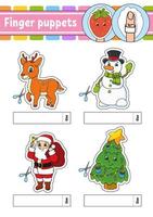 fantoches de dedo. jogo de atividade para crianças. personagens fofinhos. estilo de desenho animado. tema de natal. ilustração do vetor de cor.