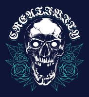 Crânio com rosas Design de impressão do Grunge vetor
