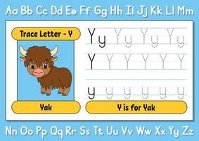 letras de rastreamento. prática da escrita. planilha de rastreamento para crianças. aprenda o alfabeto. personagem fofinho. ilustração vetorial. estilo de desenho animado. vetor
