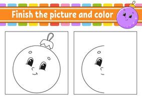 termine a imagem e cor. tema de natal. personagem de desenho animado isolado no fundo branco. para a educação de crianças. planilha de atividades. vetor