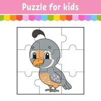 jogo de puzzle para crianças. peças de quebra-cabeça. planilha de cores. ilustração em vetor atividade page.isolated. estilo de desenho animado.