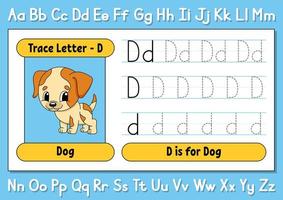 letras de rastreamento. prática da escrita. planilha de rastreamento para crianças. aprenda o alfabeto. personagem fofinho. ilustração vetorial. estilo de desenho animado. vetor