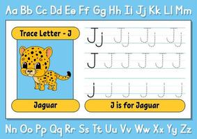 letras de rastreamento. prática da escrita. planilha de rastreamento para crianças. aprenda o alfabeto. personagem fofinho. ilustração vetorial. estilo de desenho animado. vetor