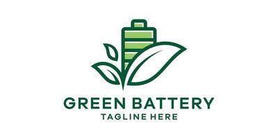 logotipo Projeto combinando bateria forma com folhas, ambientalmente amigáveis energia logotipo Projeto. vetor