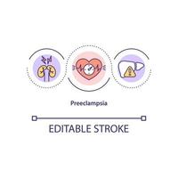 ícone do conceito de pré-eclâmpsia. ilustração de linha fina de ideia abstrata de risco de doença cardiovascular. danos ao fígado e rins. distúrbio da gravidez. desenho de cor de contorno isolado vetor. curso editável vetor