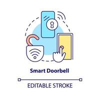 ícone do conceito de campainha inteligente. ilustração de linha fina de ideia abstrata de ferramenta de vídeo digital e anel. lar inteligente. Internet das Coisas. desenho de cor de contorno isolado vetor. curso editável vetor