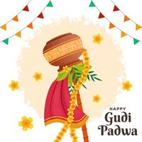 vetor gudi Padwa festival ilustração com flores e folhas