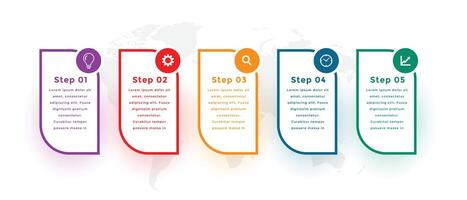 cinco passos moderno infográfico modelo Projeto vetor