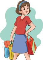 lindo mulher é compras. a menina com a pacotes. elegante. vetor ilustração dentro desenho animado estilo