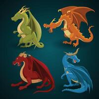 vetor coleção do dragões dentro desenho animado estilo