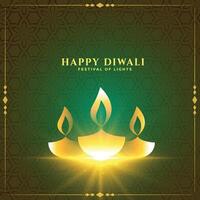 agradável diwali festival cartão com dourado diya Projeto vetor