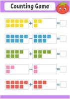 adição e subtração. tarefa para crianças. planilha de desenvolvimento educacional. página colorida da atividade. jogo para crianças. personagem engraçado. ilustração isolada do vetor. estilo de desenho animado. vetor