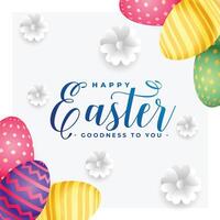 feliz Páscoa Diversão cartão com colorida ovos e flor Projeto vetor