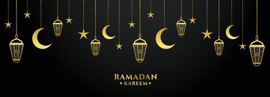 Ramadã kareem dourado e Preto decorativo bandeira Projeto vetor