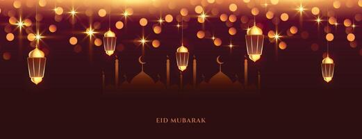 lindo brilhante eid Mubarak festival celebração bandeira vetor