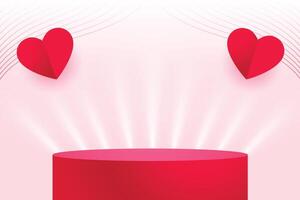 3d pódio plataforma para dia dos namorados dia papel estilo fofa corações vetor