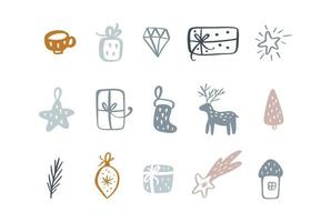 elementos escandinavos do vetor xmas doodle. decoração de natal e ano novo. fundo de inverno para tecido, matéria têxtil, papel de embrulho e outras ilustrações de decoração