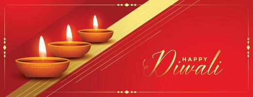 lindo vermelho e dourado feliz diwali festival bandeira vetor