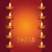 tradicional feliz diwali festival cartão com diya decoração vetor