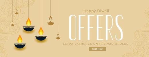 feliz diwali ofertas bandeira com diya decoração vetor