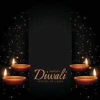 feliz diwali Preto Prêmio fundo com brilhando diya vetor