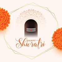 feliz Shivratri festival cartão com tremor e calêndula flor vetor