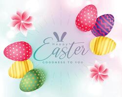 adorável Páscoa sazonal cartão com 3d colorida ovos e flor vetor