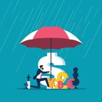 empresário com guarda-chuva protegendo dinheiro de problemas econômicos, conceito de vetor de proteção de negócios e finanças