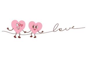 ilustração do dois corações e a inscrição amar. uma par do corações elegante minimalista ilustração. vetor ilustração