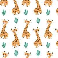 desenho animado animais girafa e Relva Relva em branco fundo. vetor