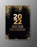 modelo de pôster ou cartão de feliz ano novo de 2022 com respingos de aguarela vetor