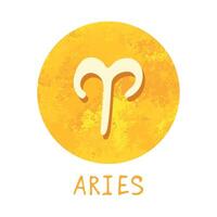 mão desenhado Áries zodíaco placa dentro dourado volta quadro, Armação astrologia rabisco clipart elemento para Projeto vetor